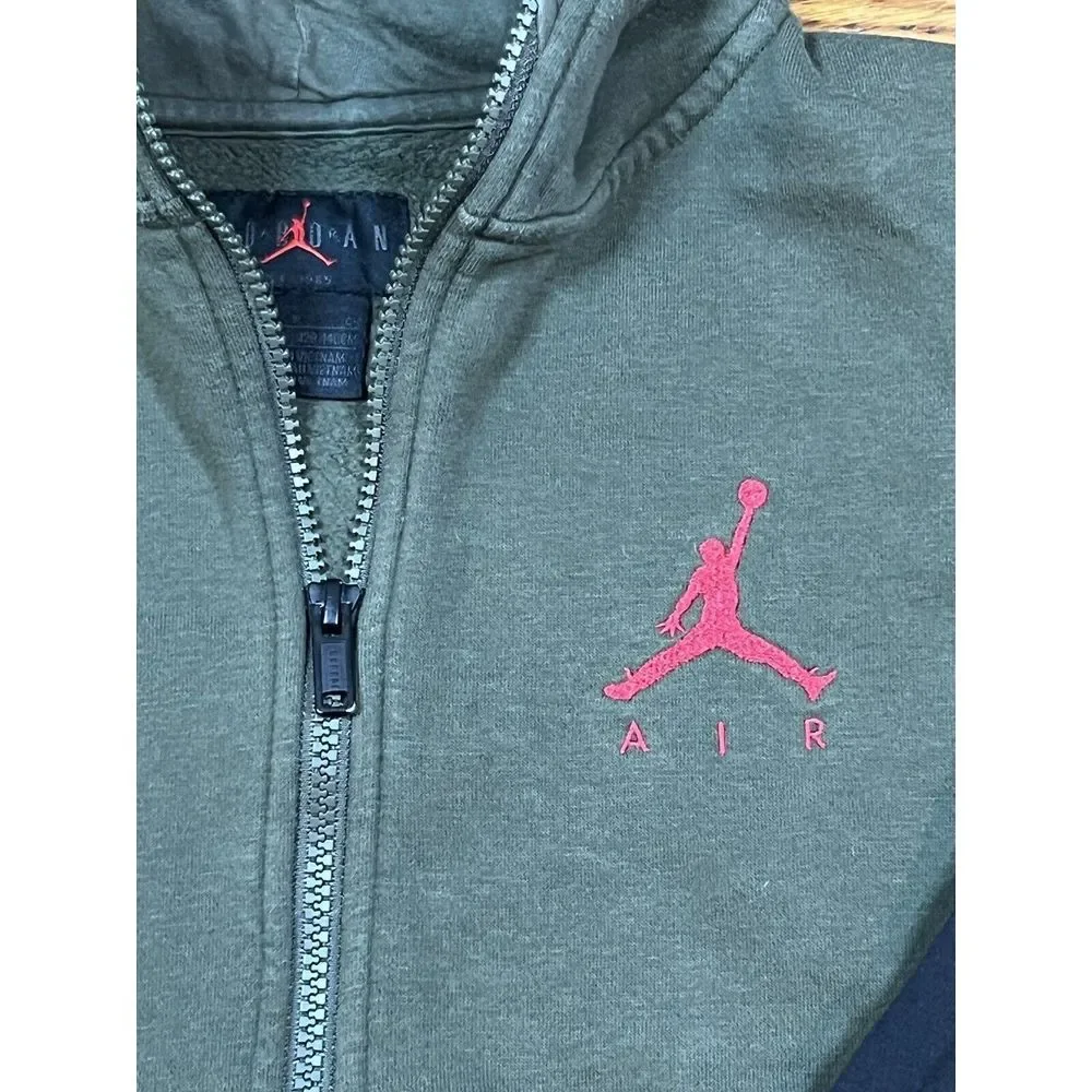 Nike Jordan Olive Green/Black Hoodie Youth Small Hooded Sweatshirt‎ Full Zip Up